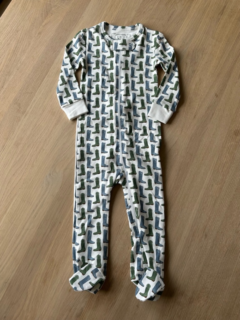 Lila and Hayes Pima Cotton Footed Zipper Romper with Boot Print